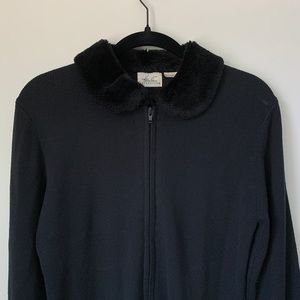 kathie lee collection black fur collar zip up